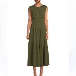 DKNY Cotton Olive Green Sleeveless T-shirt Maxi Dress Medium
